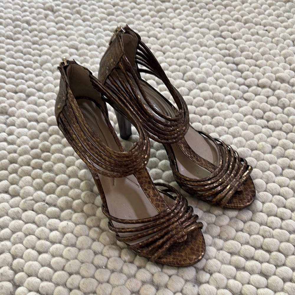 Andrew Geller Faux Snakeskin with Copper Gold Shimmer Heeled Sandals